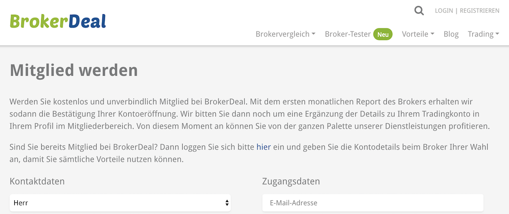 Die Mitgliedschaft bei BrokerDeal ist kostenfrei