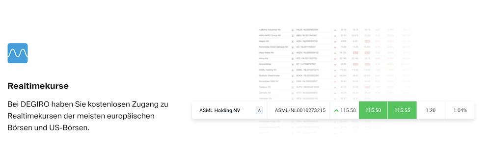 Trading App Testsieger: DEGIRO App Realtime Kurse