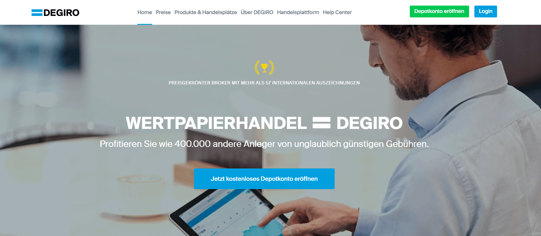 Ein Blick auf die Webseite des Brokers Degiro